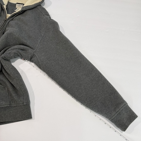 LL Bean Mens Gray Iron Works Full Zip Fleece Lined Hooded Sweatshirt LARGE TALL - Picture 8 of 10